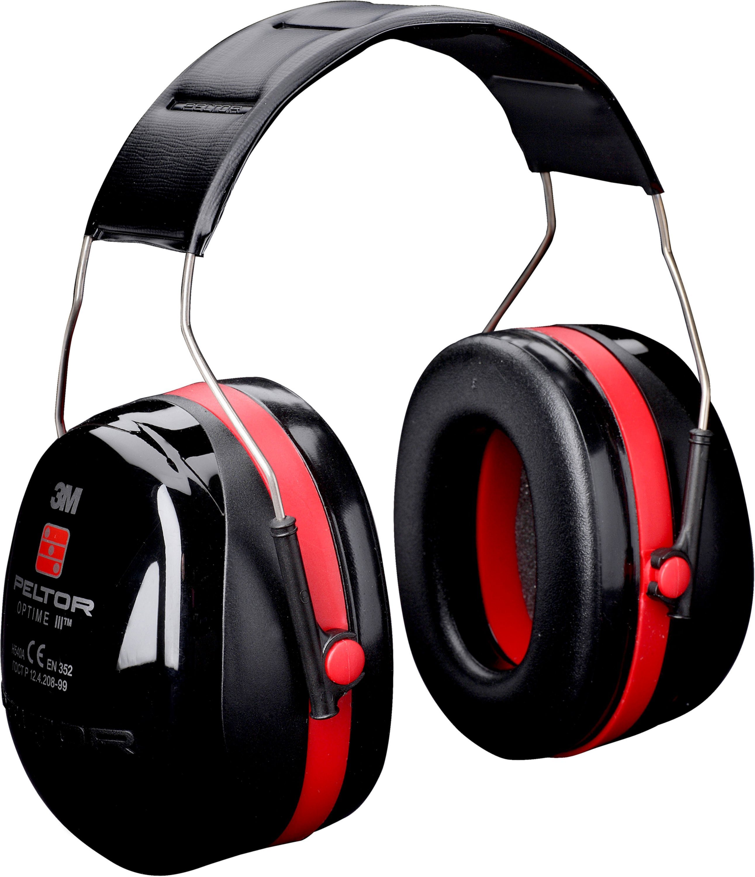 3M PELTOR Optime III Emuffs, Hband, Black/Red One size