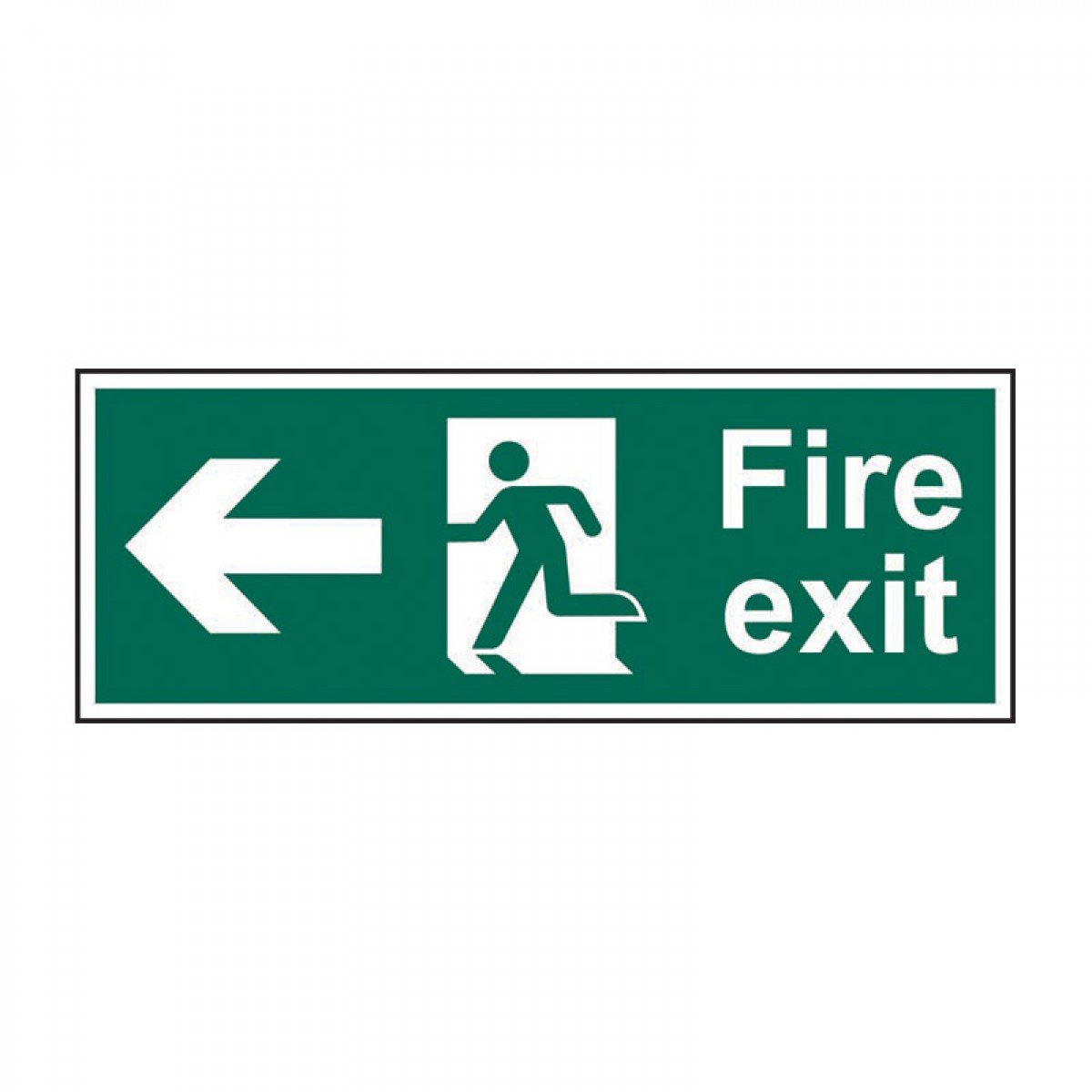 Fire Exit (Man Arrow Left) Sign, Green/White 400mmx150mm