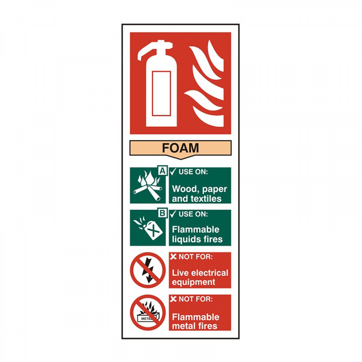 Fire Extinguisher Composite Sign, Red/Green 75mm x 200mm